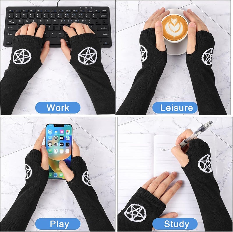 XEPST 2 Pairs Goth Arm Sleeve Fingerless Gloves for Women, Winter Arm Warmers Black Gloves Mittens Punk Gothic Wrist Gloves with Thumb Holes for Women Girls Halloween Costume Cosplay Accessories - Image 3